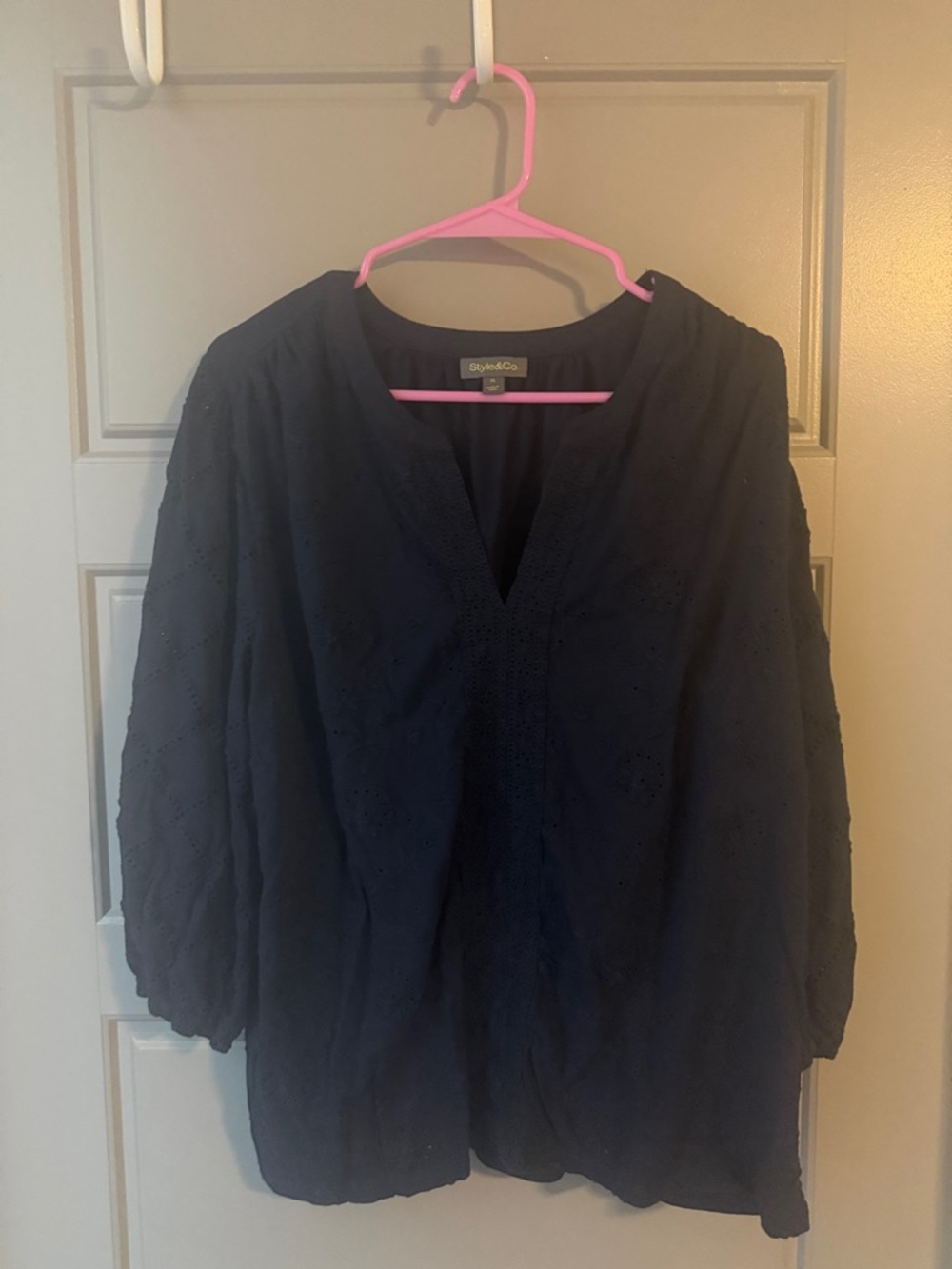 Style & Co. Navy Eyelet V-Neck Tunic